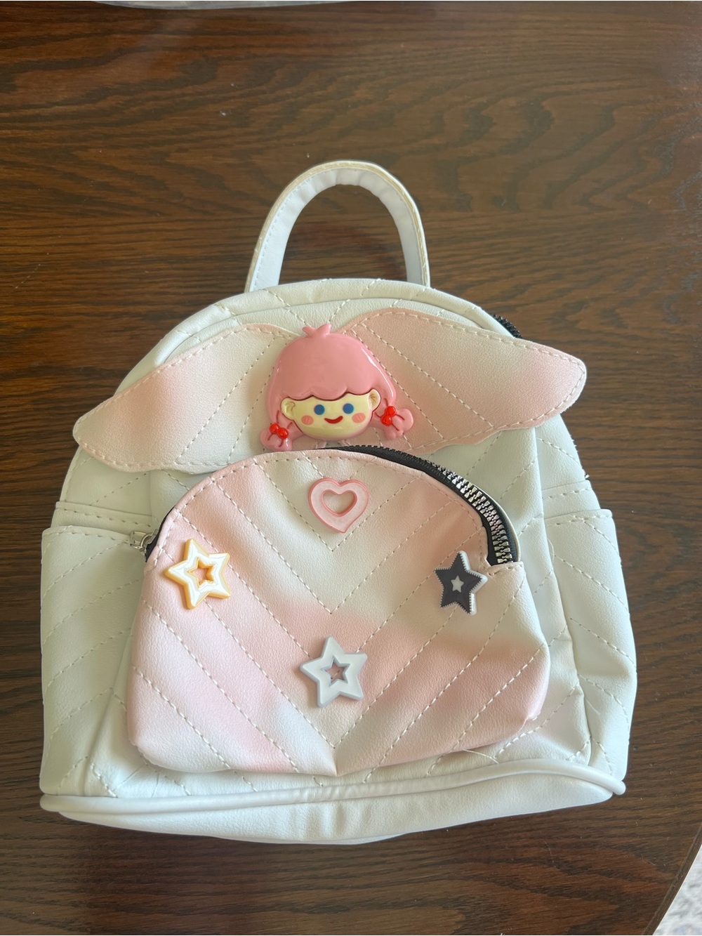 Kids White & Pink Girl Mini Backpack with Star Accents